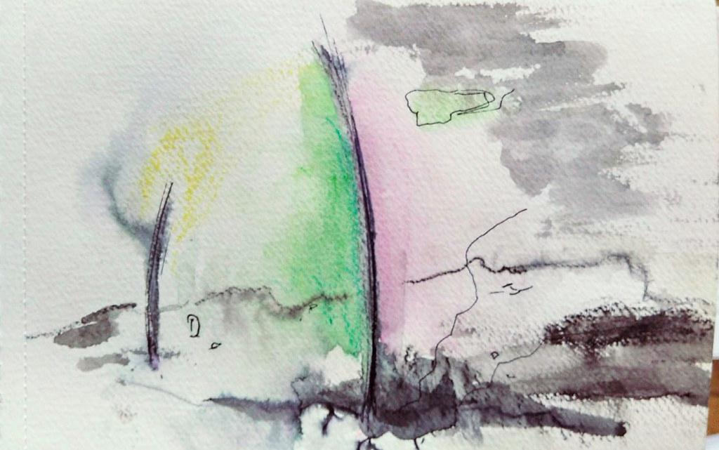 Aquarelle réalisée par Florence Rigneau en direct lors du coaching d'une personne et qui représente symboliquement la session Art et mots